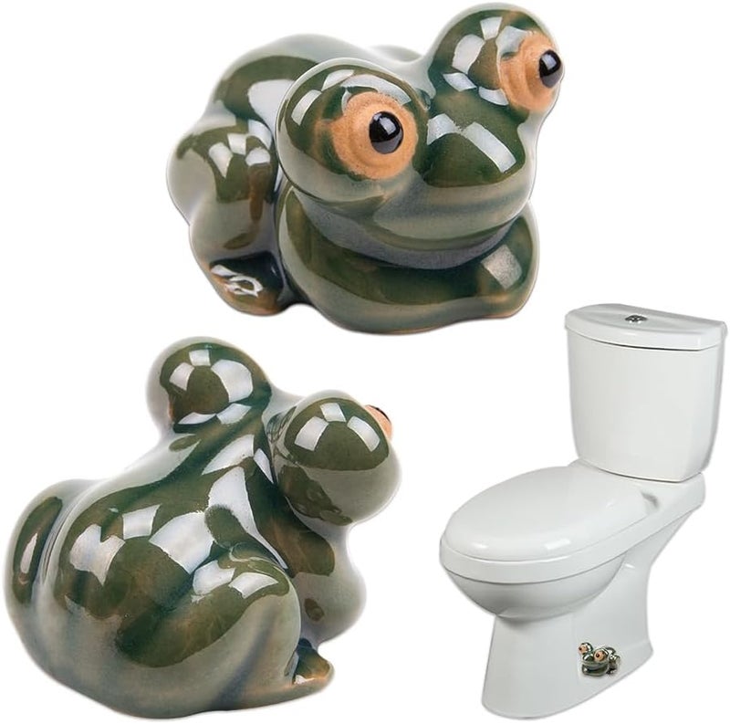 WSDMAVIS 2Pcs Funny Frog Toilet Bolt Caps Decorative Cute Frog Covers Aquarium Fish Tank Decoration Ceramic Big Eyes Frog Toilet Bolt Screws Covers for Bathroom Décor - Image 1